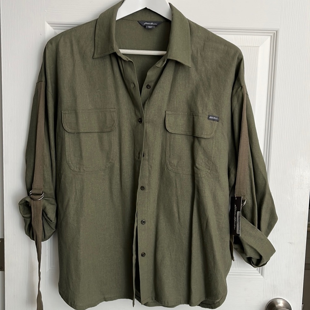 NWT Eddie Bauer linen blend camp shirt